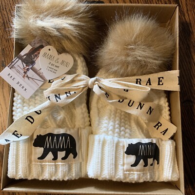 New Rae Dunn Mama & Mini 2 Piece Set Knit Beanie With Pom  display picture 3