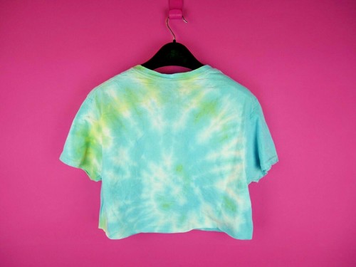 VINTAGE Tie-Dye Green Blue Cotton Crop Hippy Womens 90s T-Shirt Tee Top S 8 10 - Foto 7 di 9