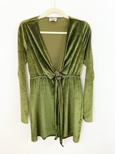 Show Me Your Mumu Green Velvet Monroe Tie Front Mini Dress Size Small Long Slvs