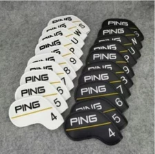 “10PCS” Golf Club Iron 4-9-PWUS Head Cover PING Classic Yellow-Line Magnetic