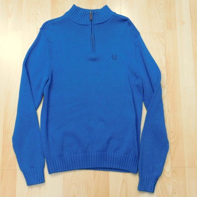 Chaps Sweater Mock Neck Long Sleeve Blue 1/4 Zip 100% Cotton Thick Woven Men's S | eBay