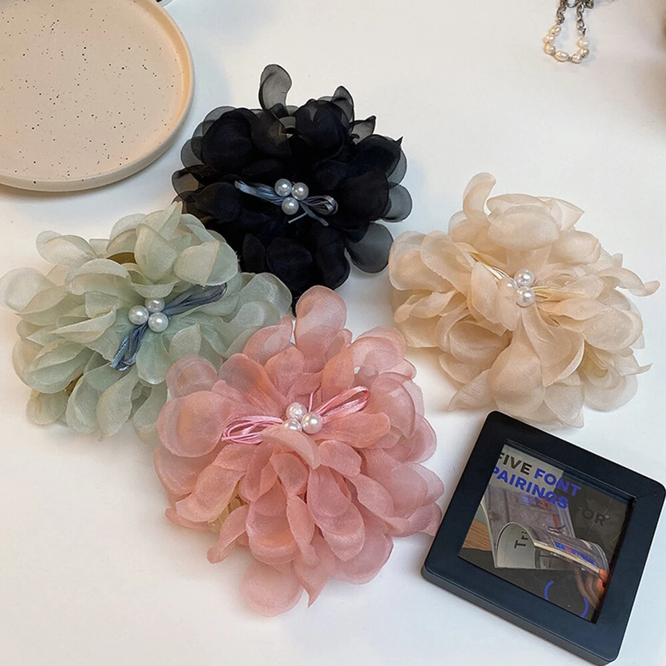 Grampo de cabelo feminino grande de chiffon flor laço garra prendedor de cabelo mandíbula barrettes☆ - Imagem 2 de 4