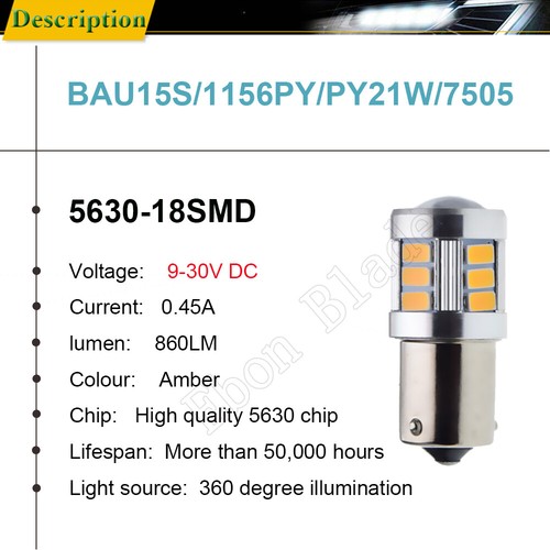 2 X 1156 BAU15S LED Bulbs Car Indicator Turn Signal Light Amber Bulbs 9V-30V DC - Picture 2 of 7