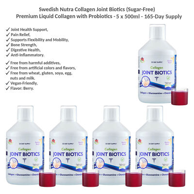 Swedish Nutra Collagen Joint Biotics Vegan Sugar-Free Liquid Collagen 5x500ml