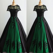 Gothic Black Green Wedding Dresses Scoop Neck Lace A Line Bridal Gowns 