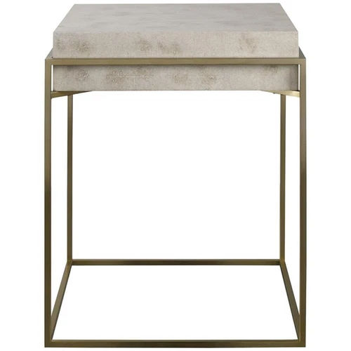Uttermost Inda Contemporary MDF Wood and Steel Accent Table in Brass/White - Picture 3 of 5