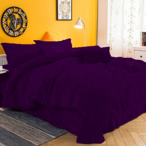 New 5 Pc Cal King Purple Pintuck Velvet Duvet Cover Set Xmas Gift