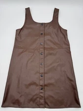 Molly Bracken Vegan Leather Mini Dress Women Large Brown Button Front Sleeveless