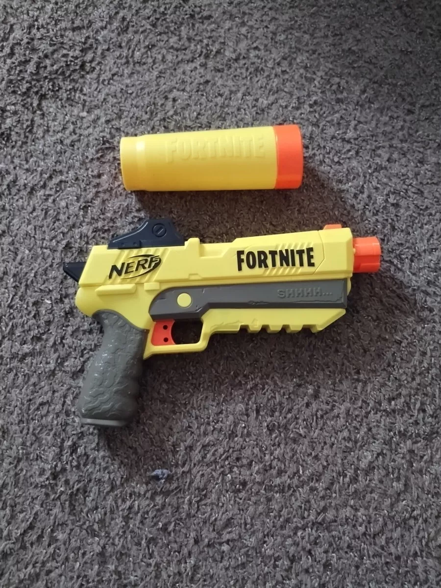 Fortnite SHHHH Nerf Gun. Yellow. WORKS!! With detachable silencer Tested