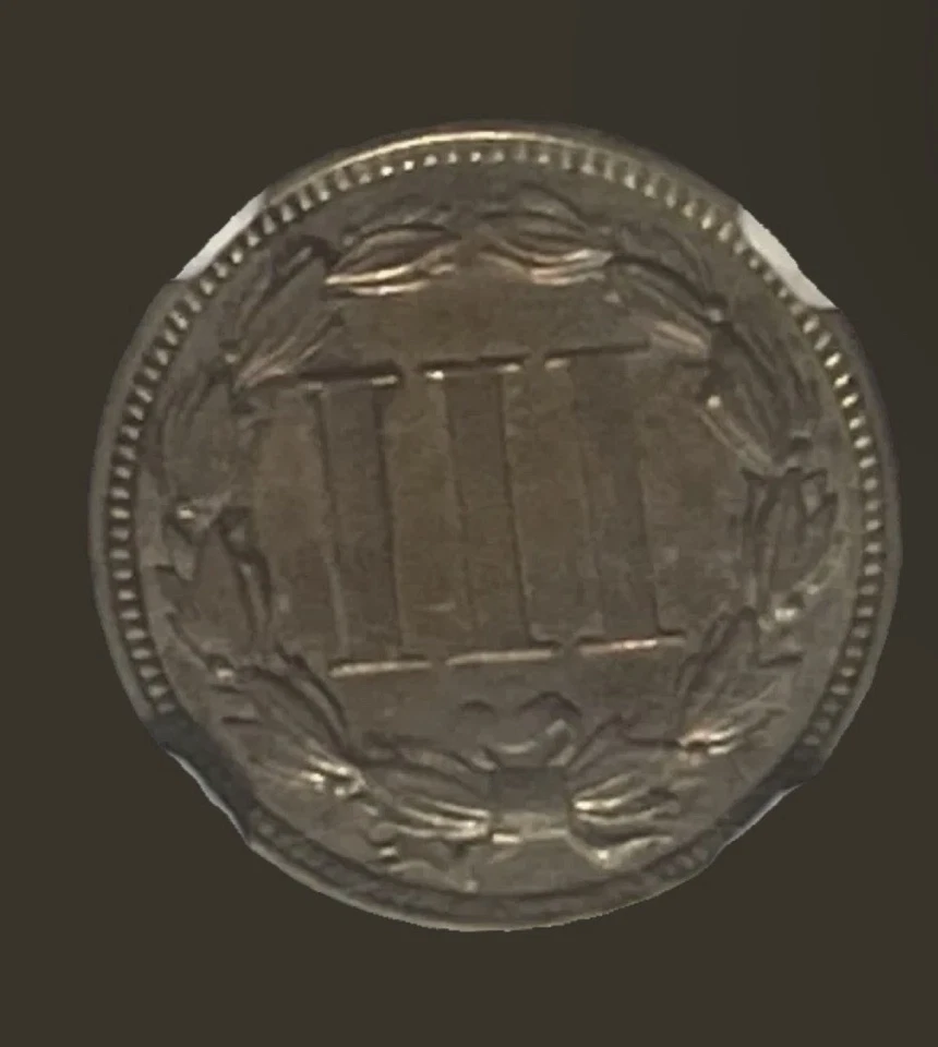 Никелевая монета США 1865 три цента 3 цента AU чистка деталей NGC - Изображение 2 из 3