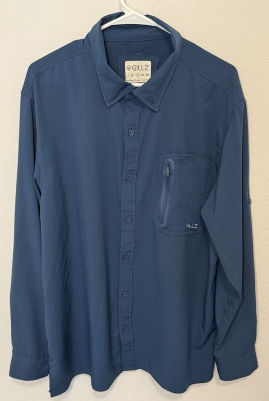 Gillz Shirt Mens XLBlue Long Sleeve Fishing Vented Stretch Outdoors Button Up