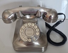 Y2K Grand Phone Metal Rotary Style Telephone Brushed Silver Push Button