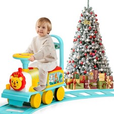 6V Electric Kids Ride On Train w/ 16 Curved Tracks 6 Stable Wheels Blue