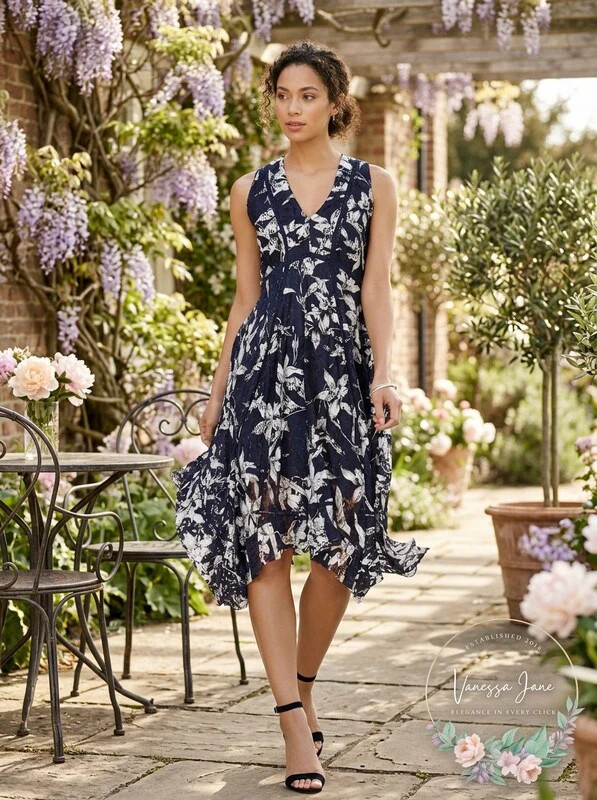 Vestido con pañuelo y dobladillo de encaje estampado Taylor para mujer, talla 6