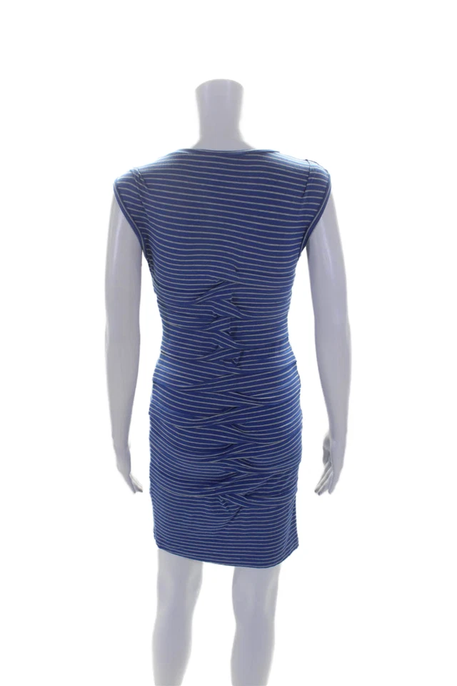 Nicole Miller Womens Fitted Rib Criss Cross Stripe Bodycon T-Shirt Dress Blue Si - Image 3 of 4