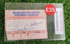 Match Ticket Manchester United V Brighton 1992/93 FA Cup Signed Crerand Sartori 