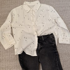 Zara Kids Boys Set Of 2 Black Jeans Pants  White With Print Shirt 5 Year 110 cm