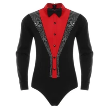 Men Jumpsuit Penable Crotch Leotard Lyrical Bodysuit Training Dance Shirt Stage