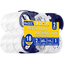 Clear Packing Tape, 18 Rolls Heavy Duty Packaging Tape with Dispensers for Packi