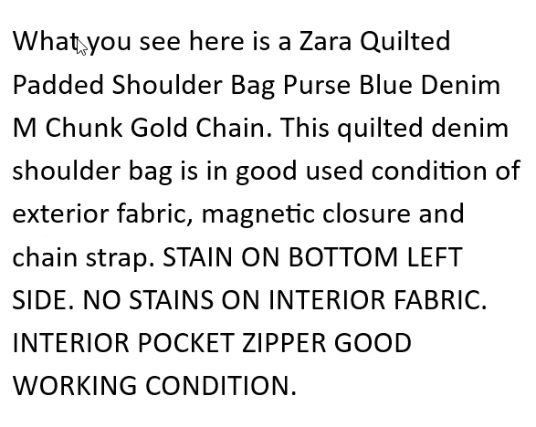 Bolso de Hombro Zara Acolchado Acolchado Cartera Denim M Trozo Cadena Dorada Diario Foto 2 de 4