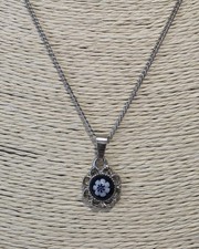 Vintage Silber Ton Millefiori Stil Glas Anhänger Halskette