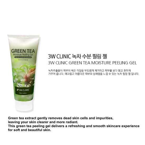 3W Clinic Green Tea Moisture Peeling Gel 180ml K-Beauty Exfoliator