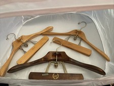 Vintage Lot 3 Wooden Suit Hangers 18  Wide 2 Setwell  1 Walker w/14K Gold Plate