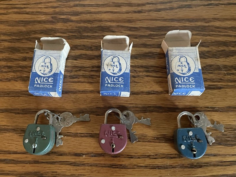 Vintage Nice Brand No. 1 Mini Padlocks Green Blue Burgundy Lot Of 3