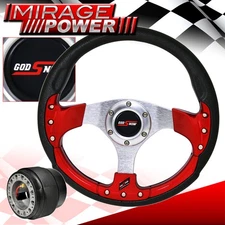 Godsnow 320mm 6 Bolt Red Fusion Style Steering Wheel + Adapter For 09-11 Genesis