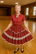 TDS Designs Burgundy Square Dance Skirt Lace Ruffle Western Two Step