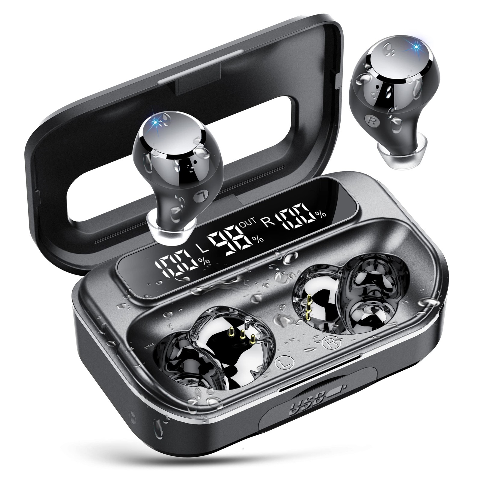 Wireless Bluetooth 5.3 Earbuds with LED Power Display and Noise Cancellation
