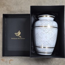 White and Gold Engraved Cremation Urn for Human Ashes - Funeral Adult Urns