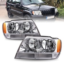 For 1999-2004 Jeep Grand Cherokee Chrome Headlights Amber Corner Headlamps Pair