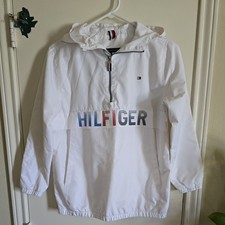 Tommy Hilfiger Boys White Hooded Rain Jacket - Size M 12-14 - NWT