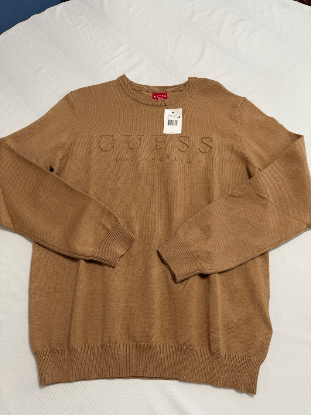 NWT Guess Stero Deboss Toasted Taupe Sweater Size Large New
