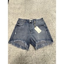 KanCan The Mom II High Rise Frayed Hem Denim Shorts Medium Wash KC70092M Size 28