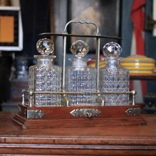 Antique Oak Tantalus Decanter Set - Locking Betjemann Style Case - Edwardian Ba