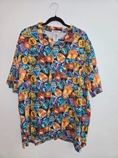 Disney Parks Attraction Patch Print Button Down Shirt Mens Disneyland XXL