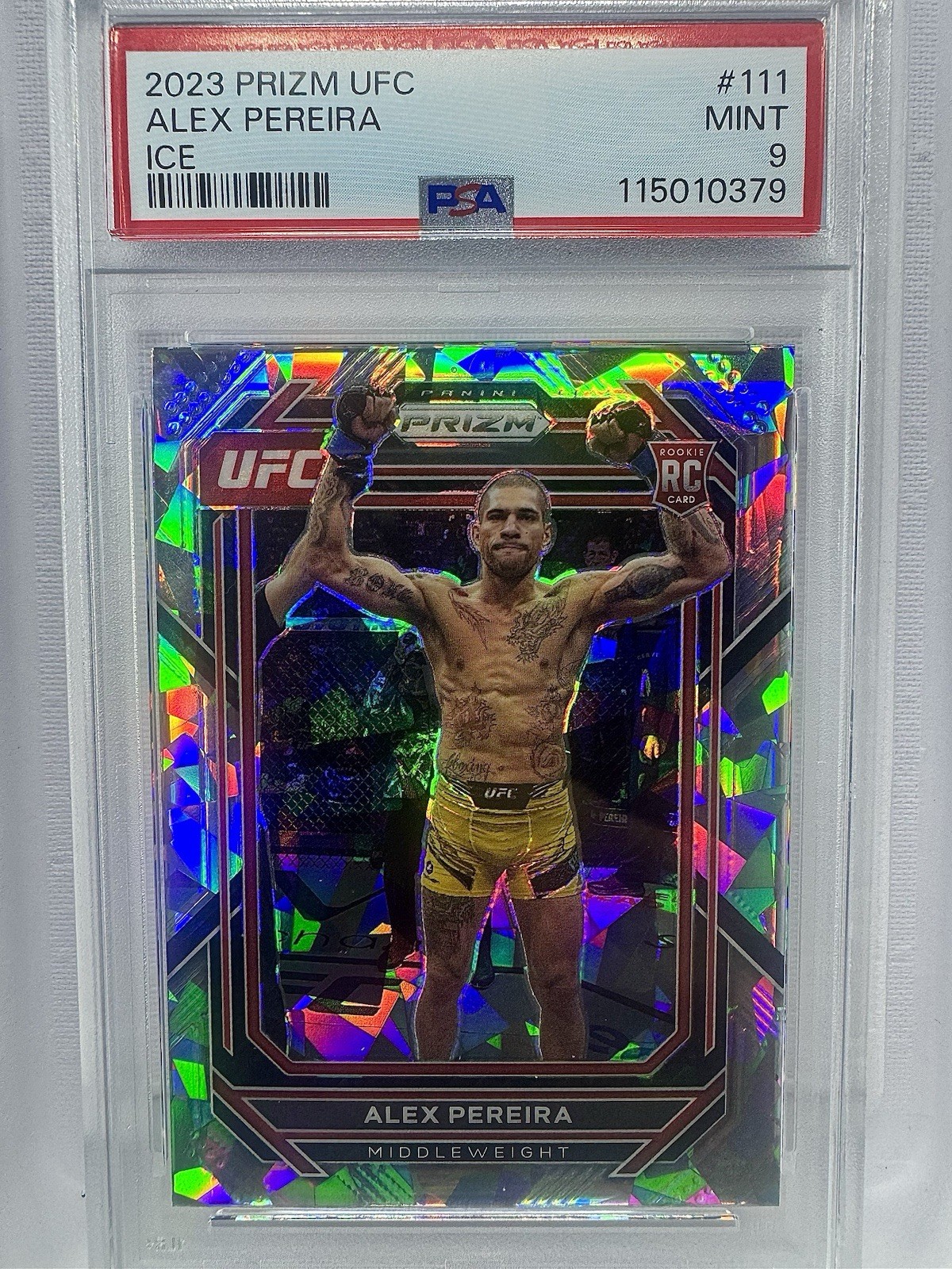 2023 Panini Prizm UFC #111 Alex Pereira Cracked ICE Rookie RC PSA 9