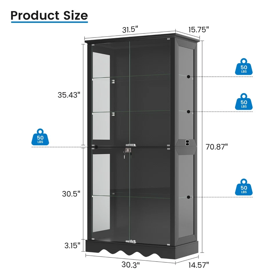 71" Display Cabinet with Glass Doors, Curio Cabinet with Lockable and LED Lights - Image 2 of 4