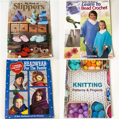 Crochet Knitting Pattern Books Kids Adults Slippers Hats Poncho Gloves Bags