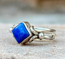 Lapis Lazuli Gemstone Ring 925 Sterling Silver Boho Statement Ring
