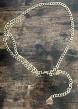 Nine West Gold Tone Layered Curb Chain Belt Adjustable Y2K Statement Boho M/L