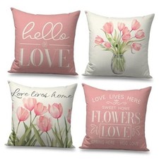 Pillow Covers 16x16 Set of 4 Tulip Home Sweet Home Pink Throw Pillows