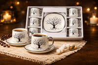 6 Tlg Kaffee Set Weiß Mit Untertassen | Porzellan Tassen Set Modern & Elegant