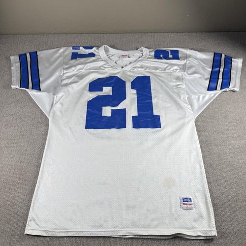 Vintage Dallas Cowboys Jersey Mens Large White Blue NFL Football Sande