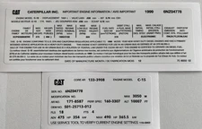 1999 Caterpillar 6NZ Engine Sticker For Offroad Use Only