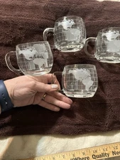 Vtg 1970s Nescafé Glass World Map Globe Mug Cup The Nestle Co. Inc.