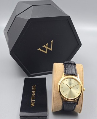 Wittnauer Trieste Swiss Dress Watch NOS Full Set Box Papers Gold Tone Classic