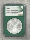 2003 $1 American Silver Eagle NGC ms69, Mint Sealed Box